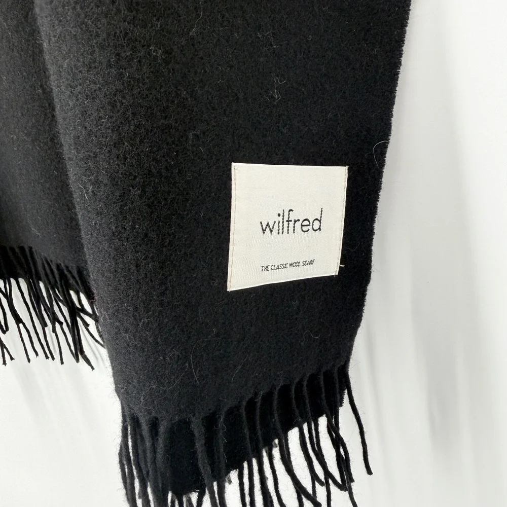 Wilfred Aritzia The Classic Wool Scarf Black Oversized Fringe Trim Wrap OS